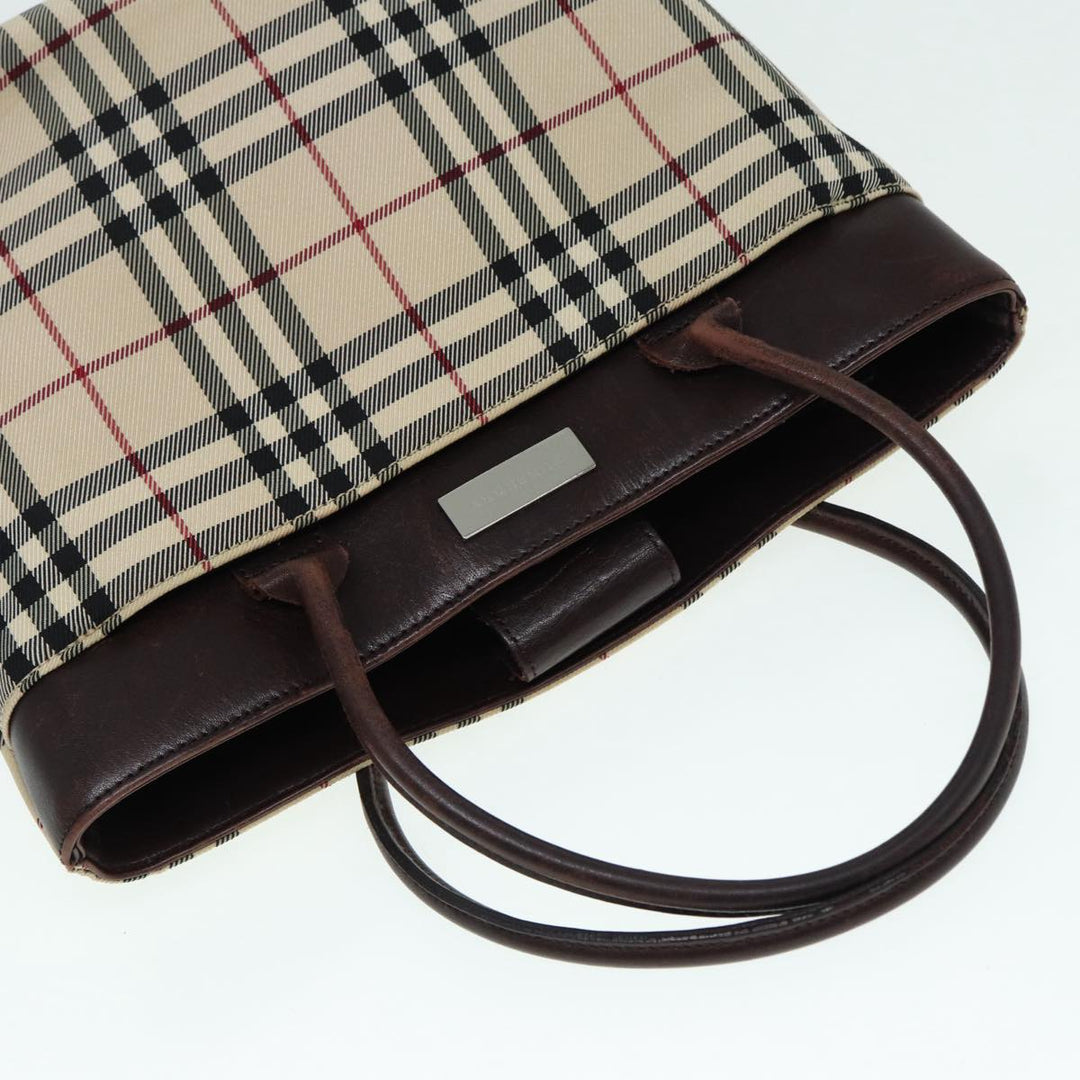Burberry Nova Check Hand Bag Nylon Leather Beige Silver Auth bs17315