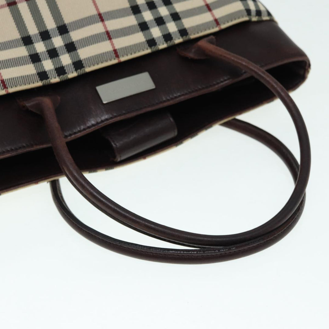 Burberry Nova Check Hand Bag Nylon Leather Beige Silver Auth bs17315