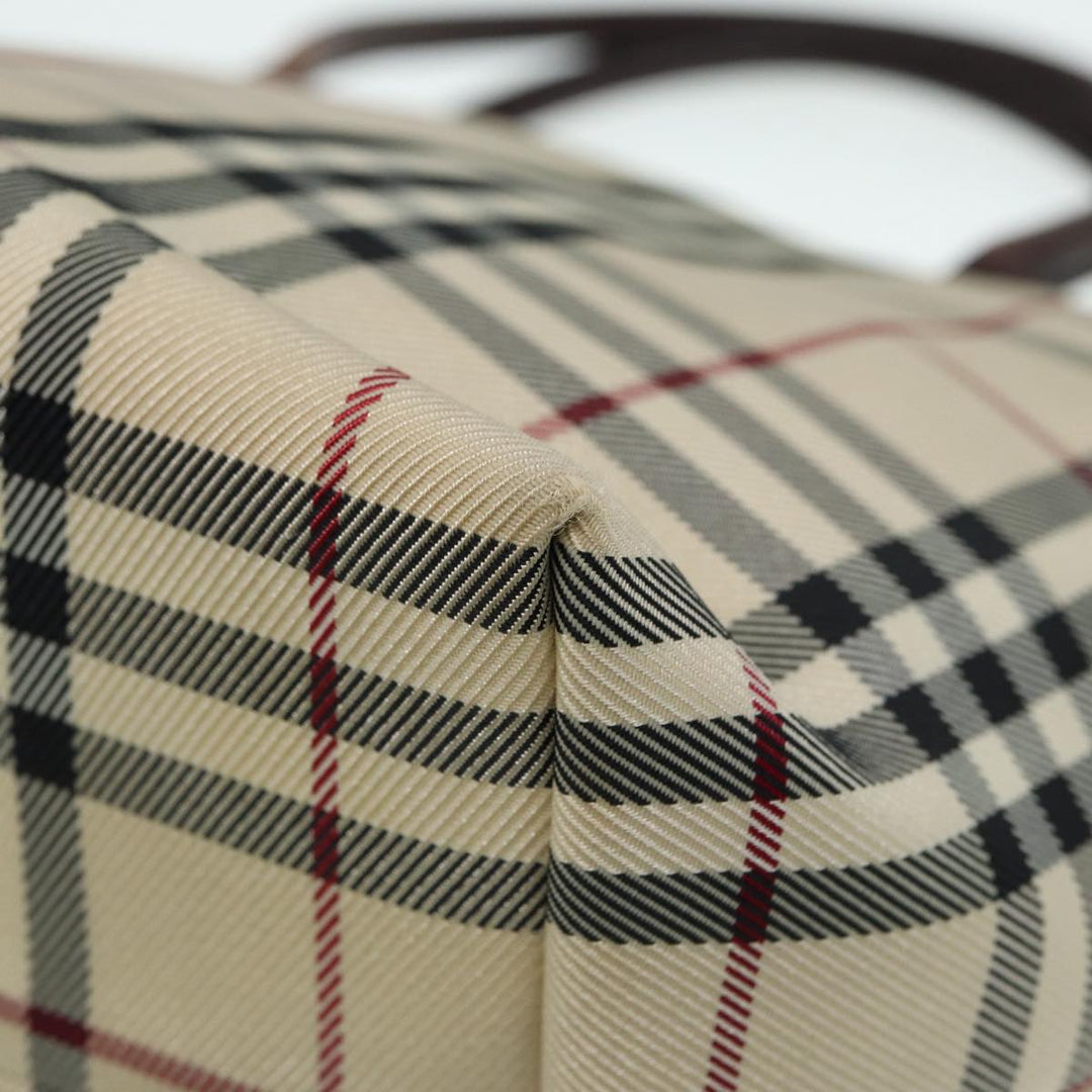 Burberry Nova Check Hand Bag Nylon Leather Beige Silver Auth bs17315