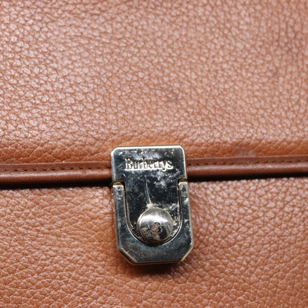 BurberrySs Hand Bag Leather 2way Brown Silver Auth bs17329