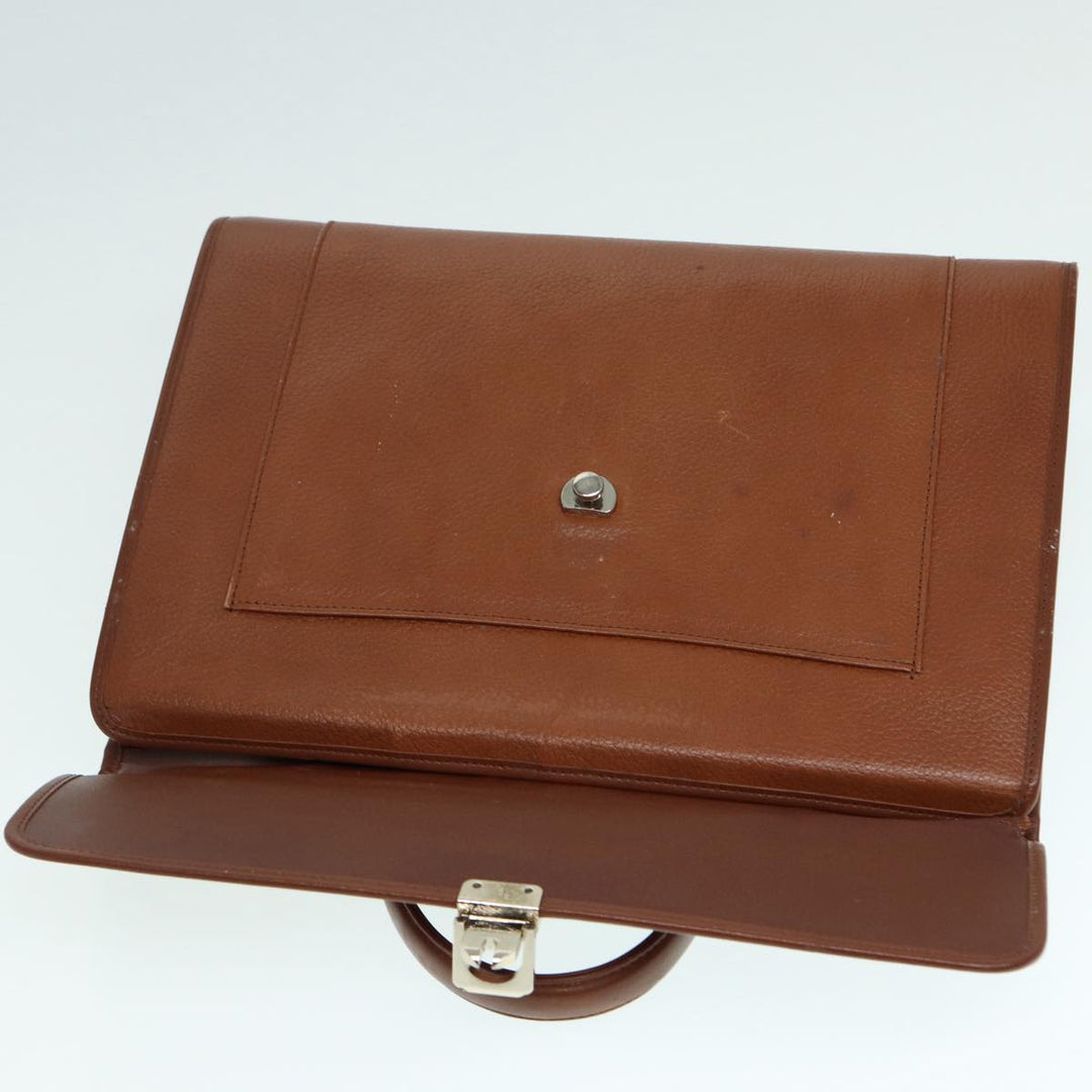 BurberrySs Hand Bag Leather 2way Brown Silver Auth bs17329
