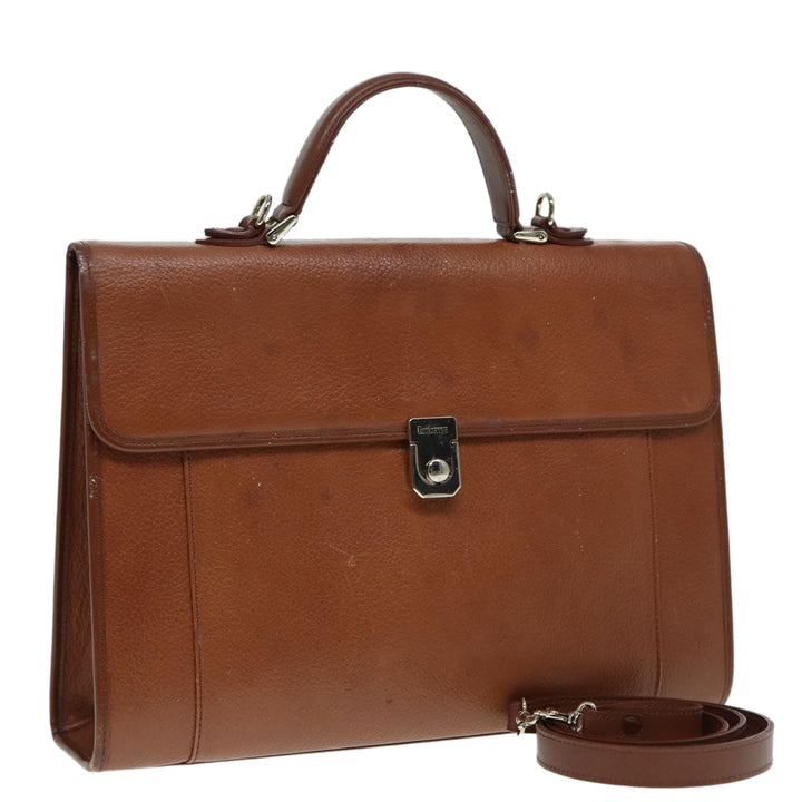 BurberrySs Hand Bag Leather 2way Brown Silver Auth bs17329
