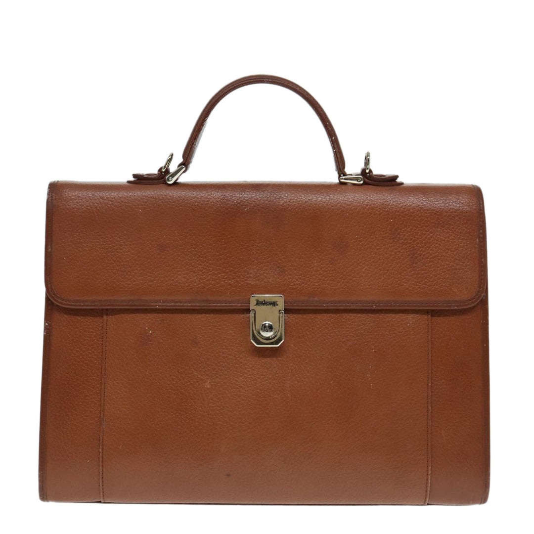 BurberrySs Hand Bag Leather 2way Brown Silver Auth bs17329