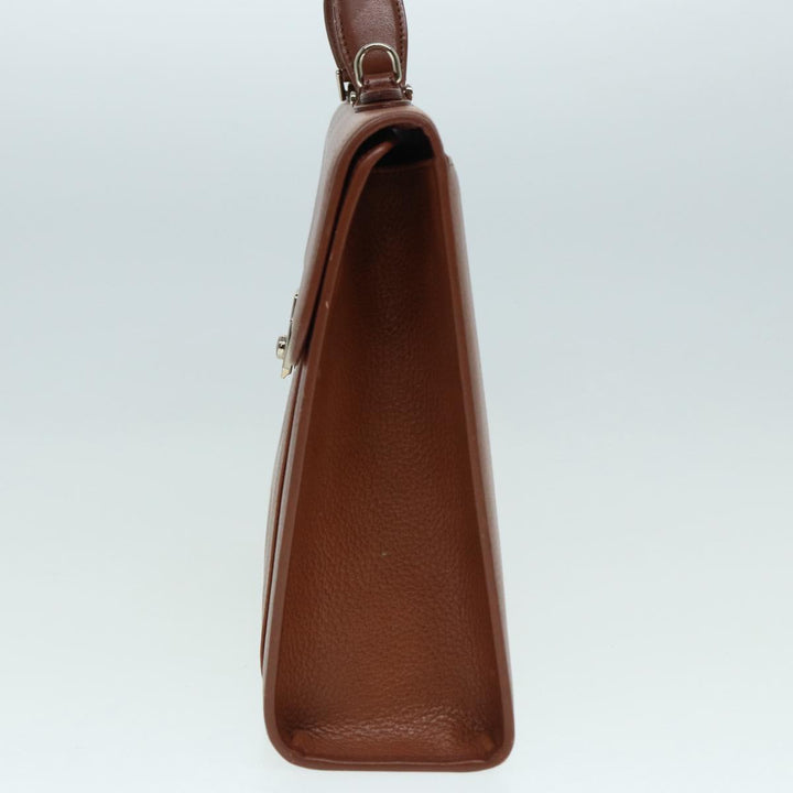 BurberrySs Hand Bag Leather 2way Brown Silver Auth bs17329