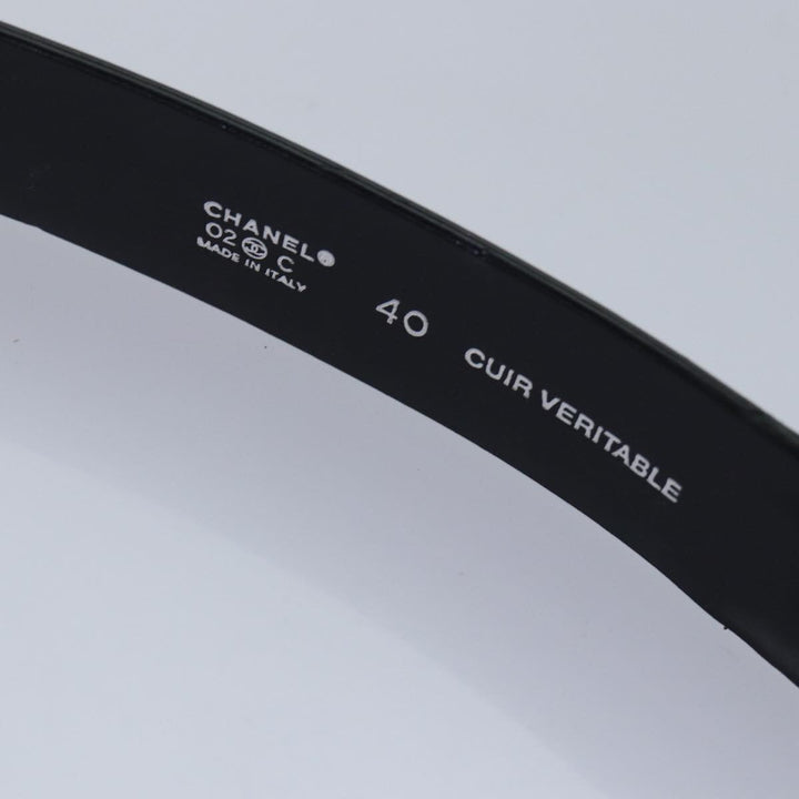 Chanel Belt Leather 40 Black CC Auth bs17331