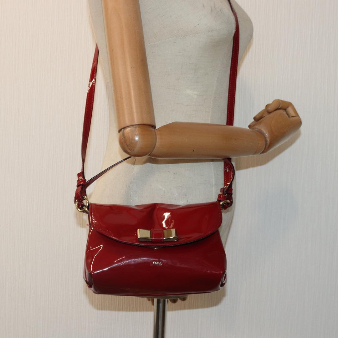 Chloe Lily Hand Bag Enamel 2way Red Gold bs17351