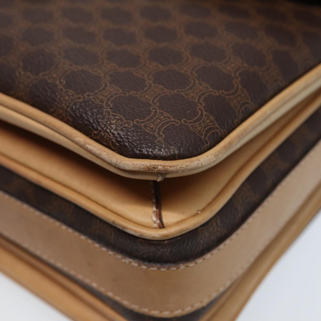 Top Quality Celine Macadam Canvas Shoulder Bag PVC Leather Brown Gold Auth bs17401