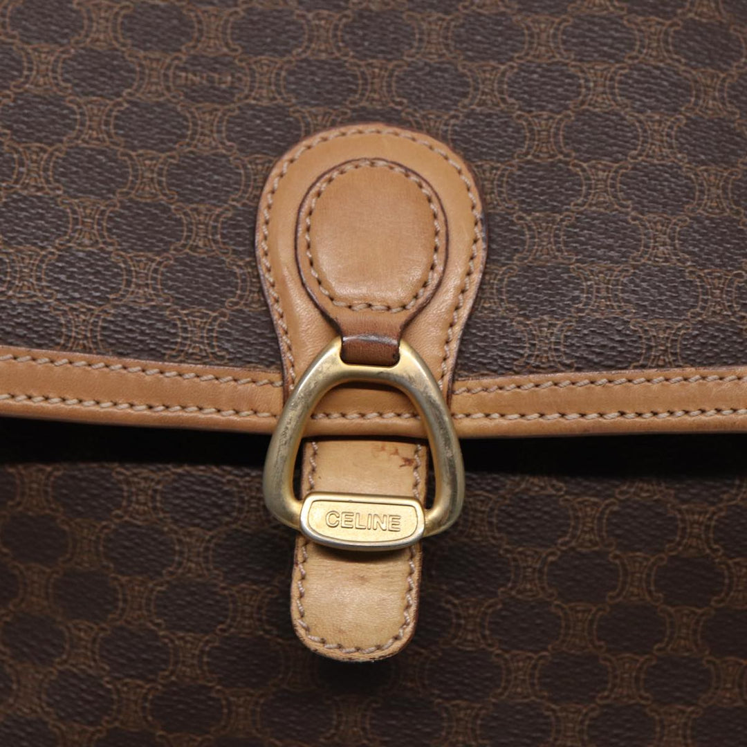 Celine Macadam Canvas Shoulder Bag PVC Leather Brown Gold Auth bs17401