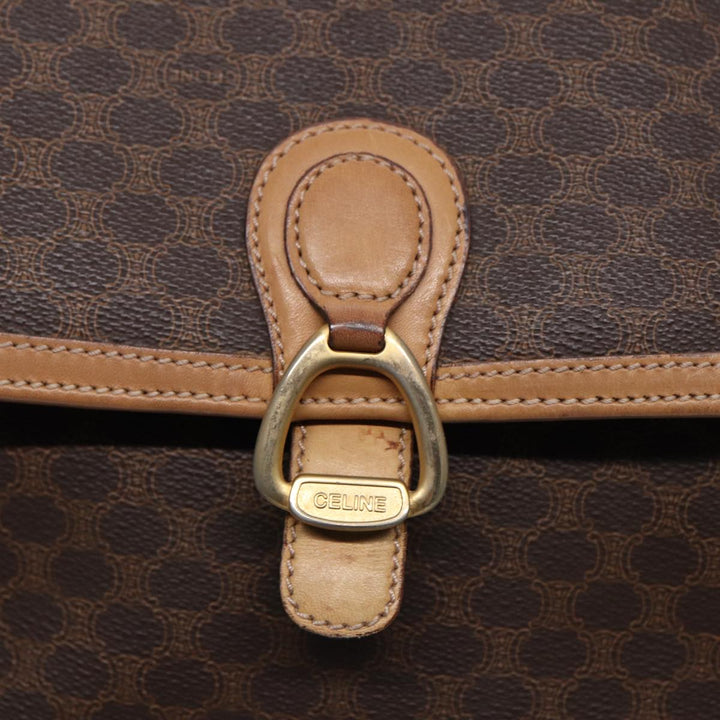 Celine Macadam Canvas Shoulder Bag PVC Leather Brown Gold Auth bs17401