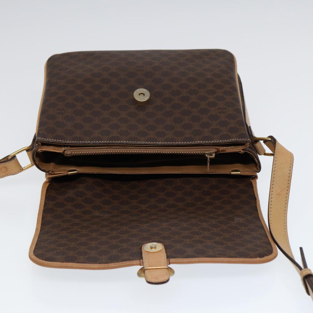 Celine Macadam Canvas Shoulder Bag PVC Leather Brown Gold Auth bs17401