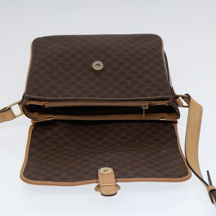 Celine Macadam Canvas Shoulder Bag PVC Leather Brown Gold Auth bs17401