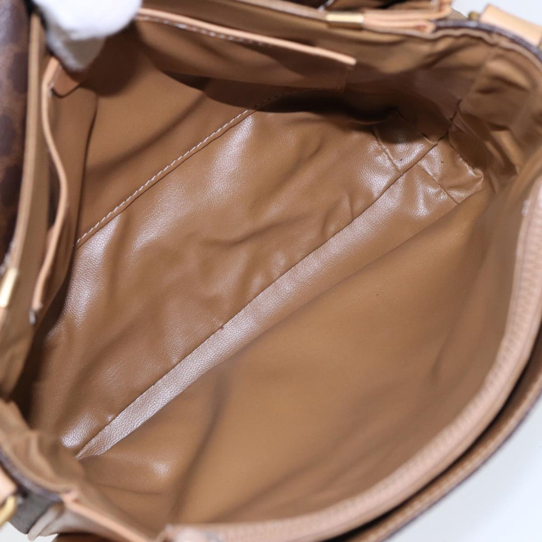 Celine Macadam Canvas Shoulder Bag PVC Leather Brown Gold Auth bs17401