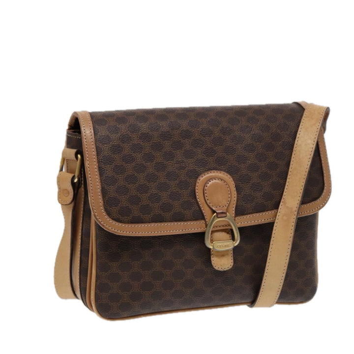 Celine Macadam Canvas Shoulder Bag PVC Leather Brown Gold Auth bs17401