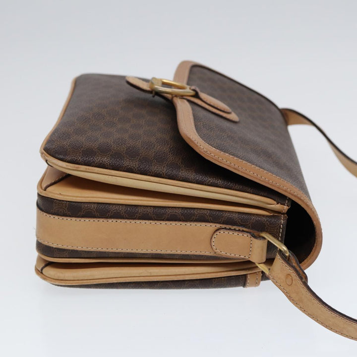 Celine Macadam Canvas Shoulder Bag PVC Leather Brown Gold Auth bs17401