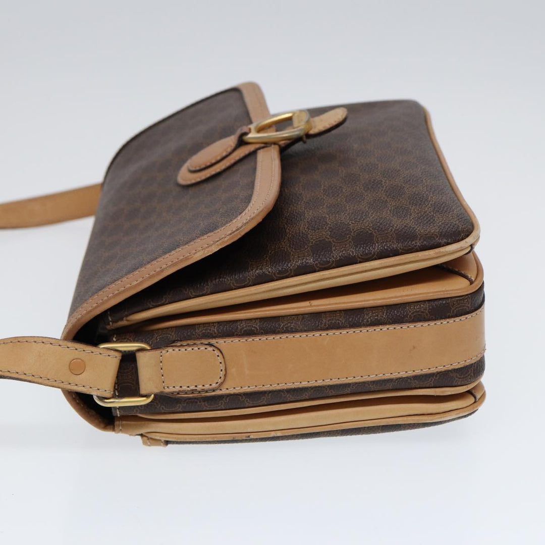Celine Macadam Canvas Shoulder Bag PVC Leather Brown Gold Auth bs17401