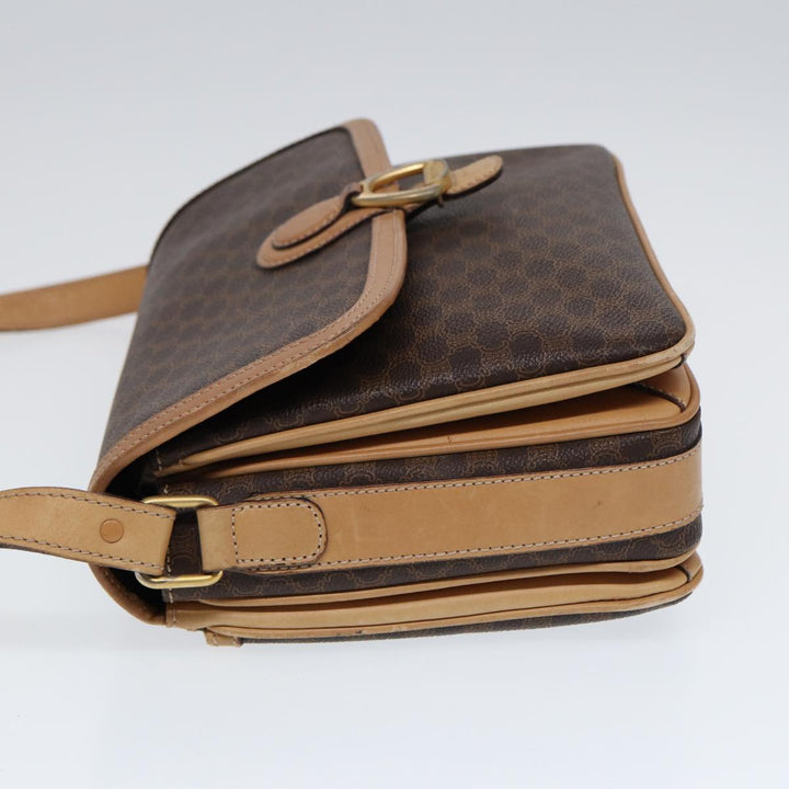 Celine Macadam Canvas Shoulder Bag PVC Leather Brown Gold Auth bs17401
