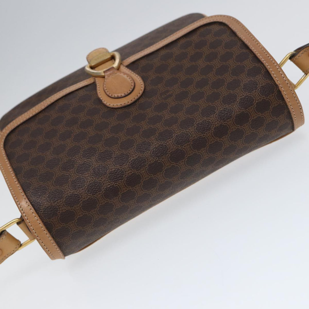 Celine Macadam Canvas Shoulder Bag PVC Leather Brown Gold Auth bs17401