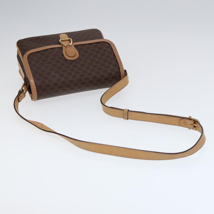 Celine Macadam Canvas Shoulder Bag PVC Leather Brown Gold Auth bs17401