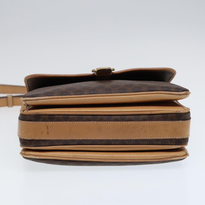 Celine Macadam Canvas Shoulder Bag PVC Leather Brown Gold Auth bs17401