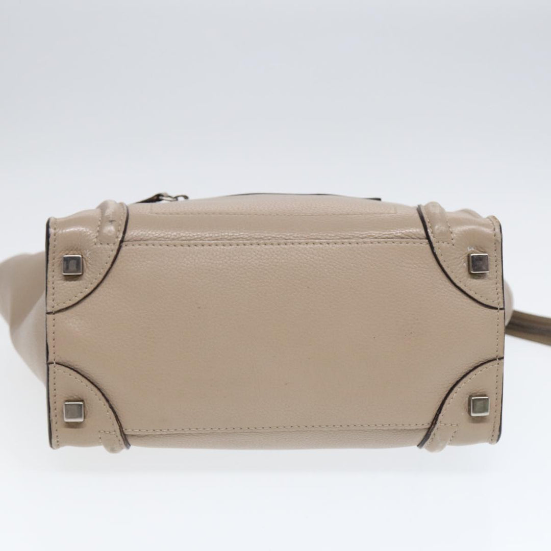 Celine Luggage Micro Tote Bag Leather Beige Silver Auth bs17402