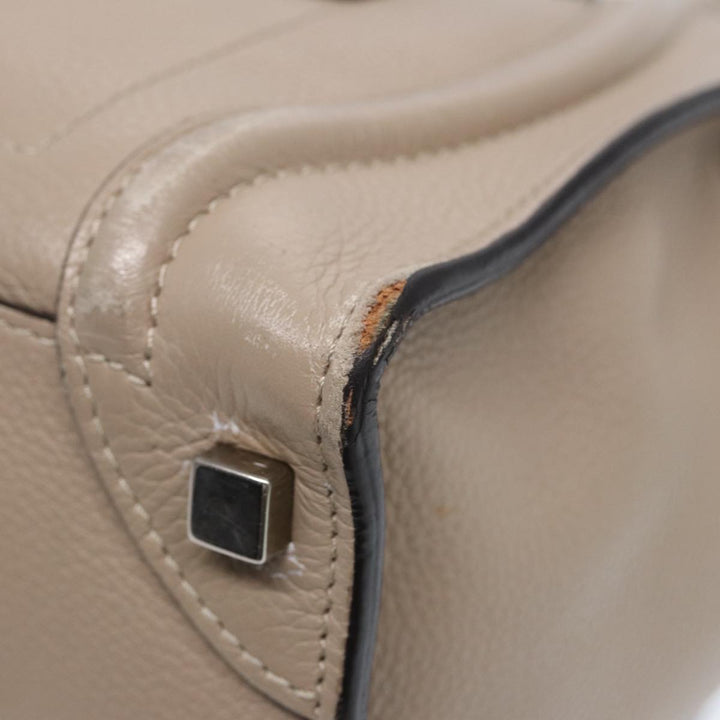 Celine Luggage Micro Tote Bag Leather Beige Silver Auth bs17402