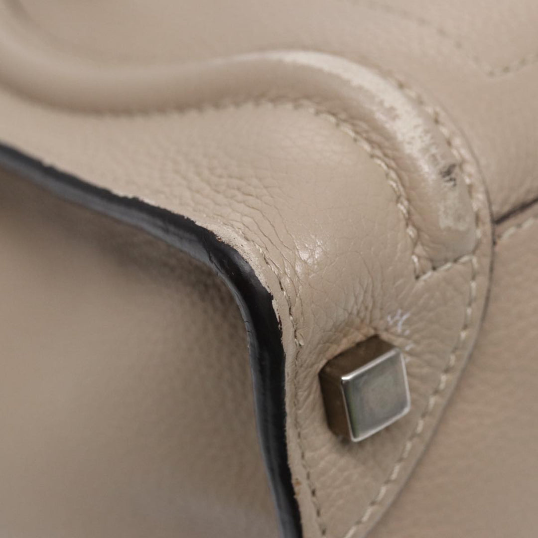 Celine Luggage Micro Tote Bag Leather Beige Silver Auth bs17402