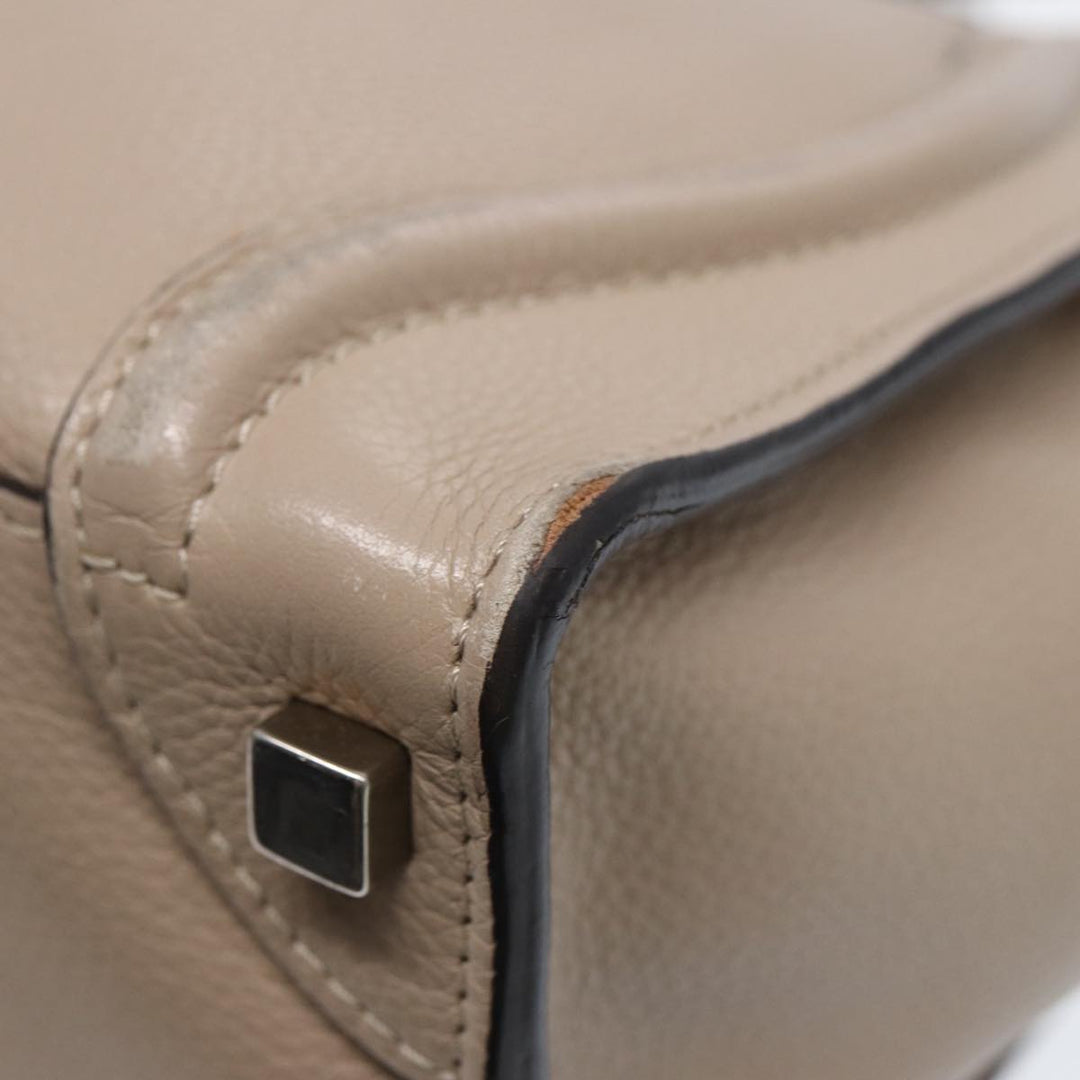 Celine Luggage Micro Tote Bag Leather Beige Silver Auth bs17402