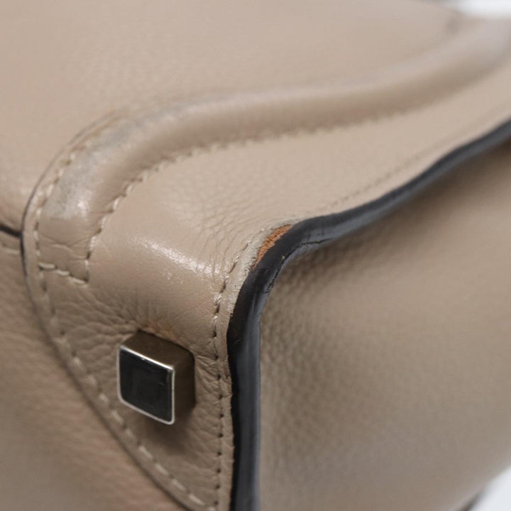 Celine Luggage Micro Tote Bag Leather Beige Silver Auth bs17402