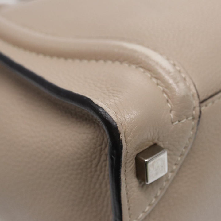 Celine Luggage Micro Tote Bag Leather Beige Silver Auth bs17402