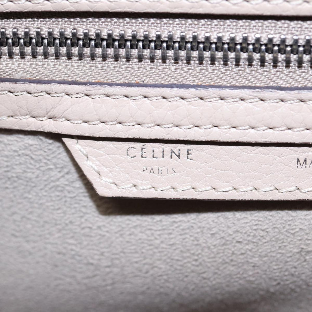 Celine Luggage Micro Tote Bag Leather Beige Silver Auth bs17402