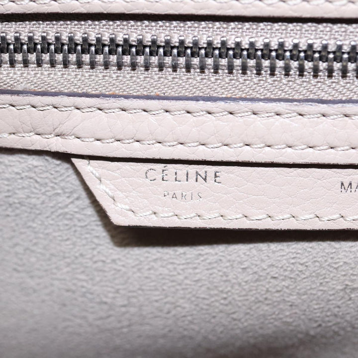 Celine Luggage Micro Tote Bag Leather Beige Silver Auth bs17402