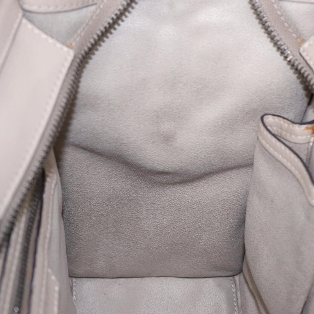 Celine Luggage Micro Tote Bag Leather Beige Silver Auth bs17402