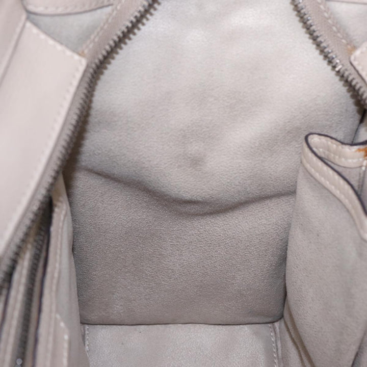 Celine Luggage Micro Tote Bag Leather Beige Silver Auth bs17402