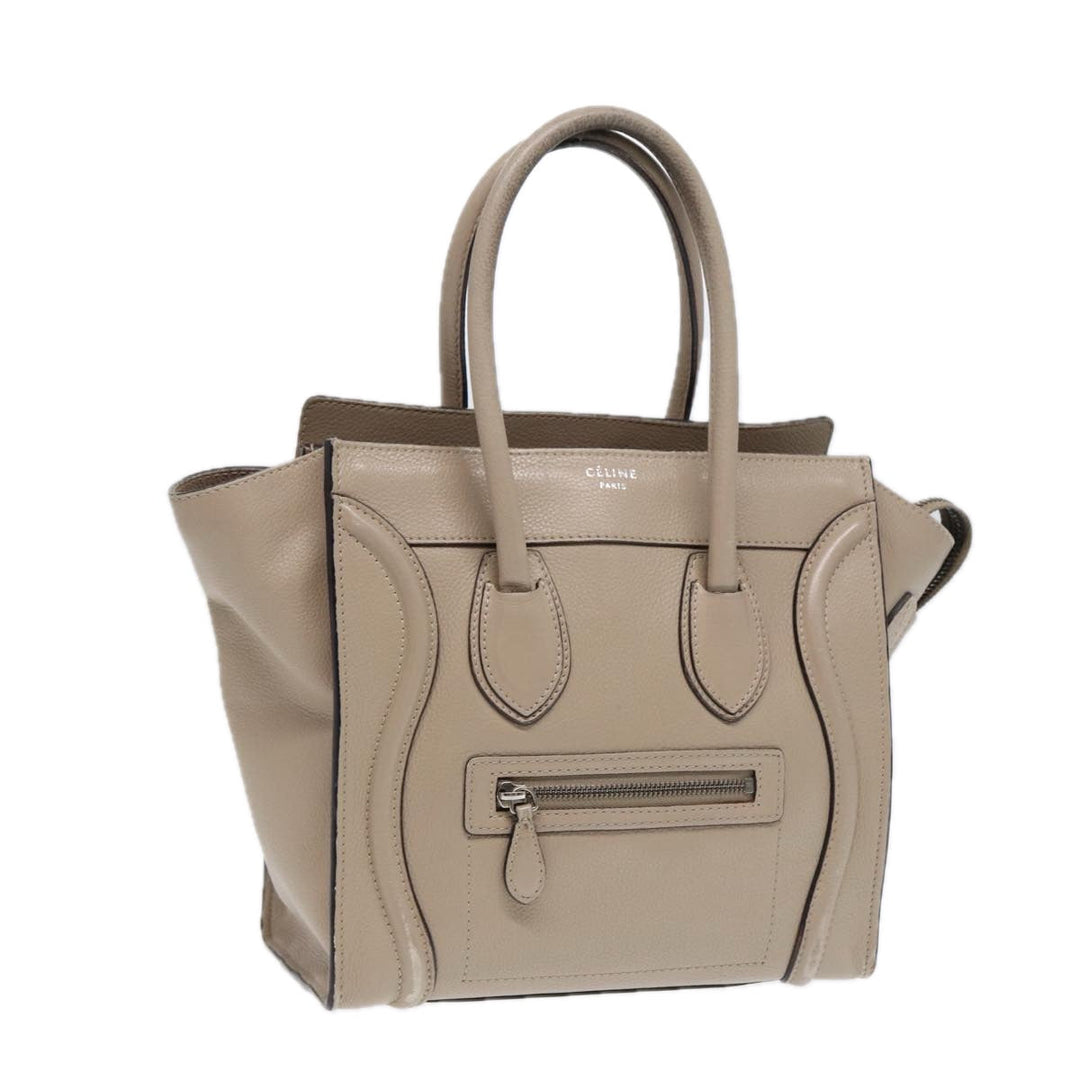 Celine Luggage Micro Tote Bag Leather Beige Silver Auth bs17402