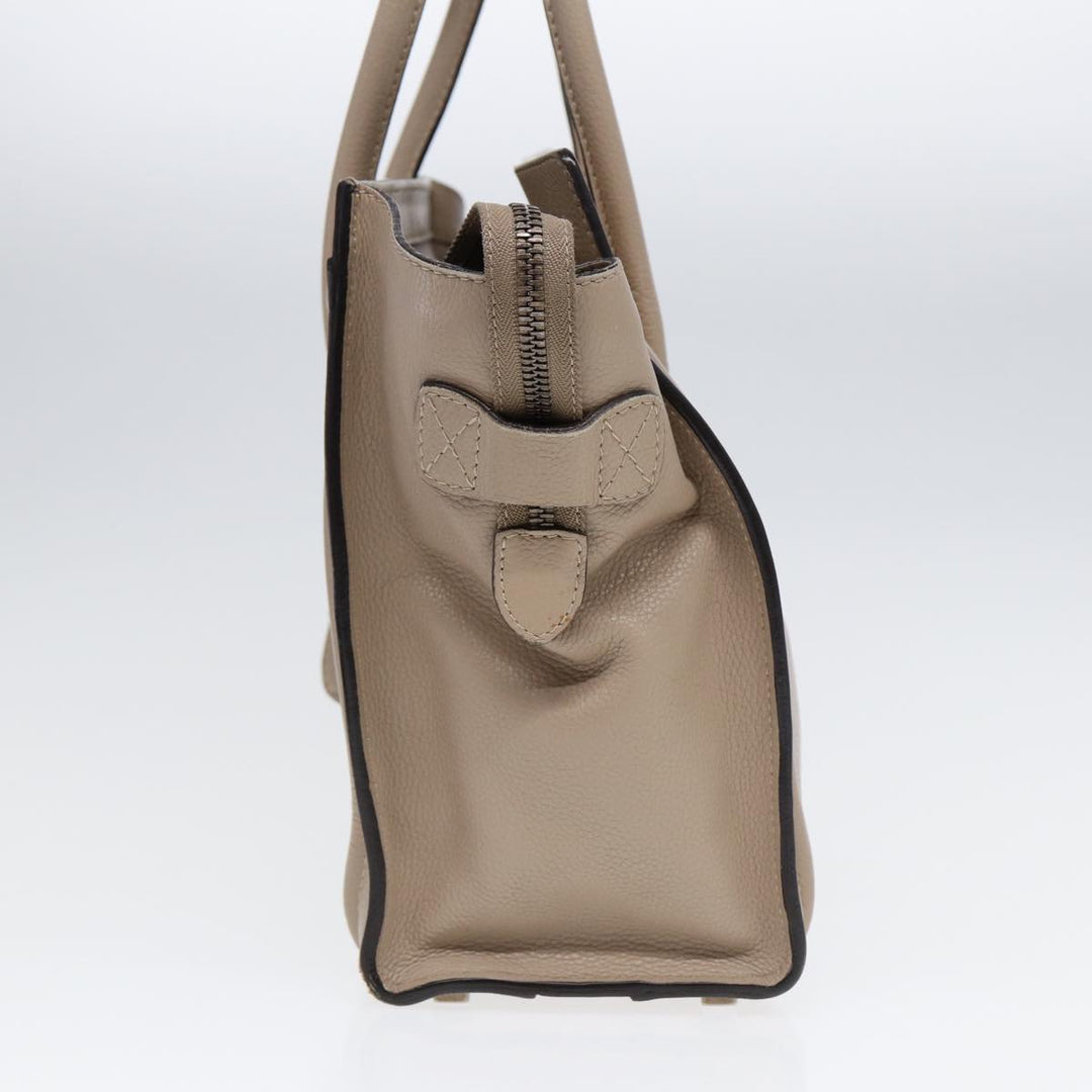 Celine Luggage Micro Tote Bag Leather Beige Silver Auth bs17402