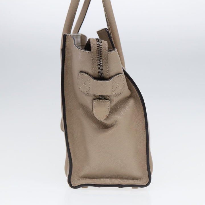 Celine Luggage Micro Tote Bag Leather Beige Silver Auth bs17402
