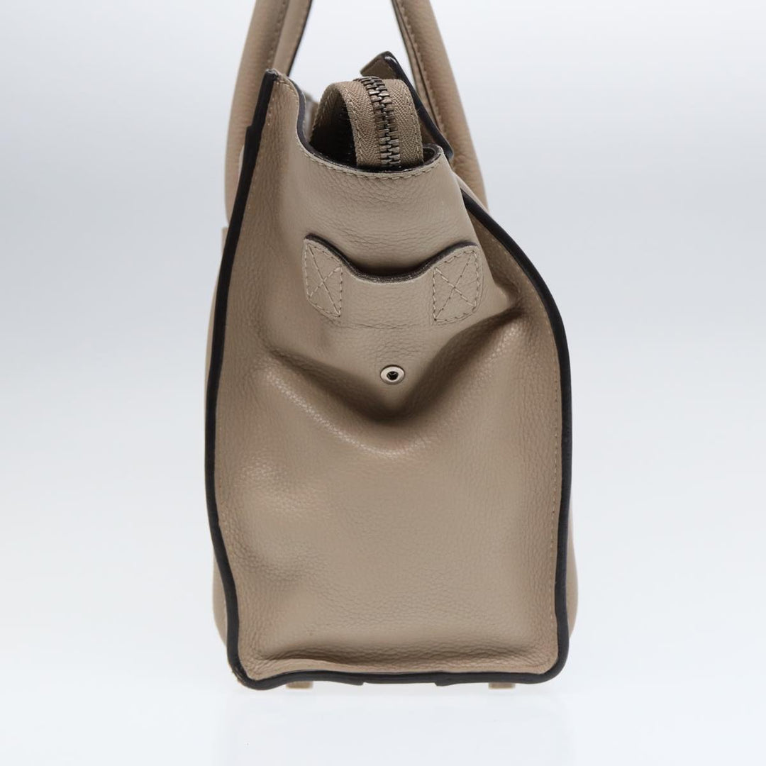 Celine Luggage Micro Tote Bag Leather Beige Silver Auth bs17402