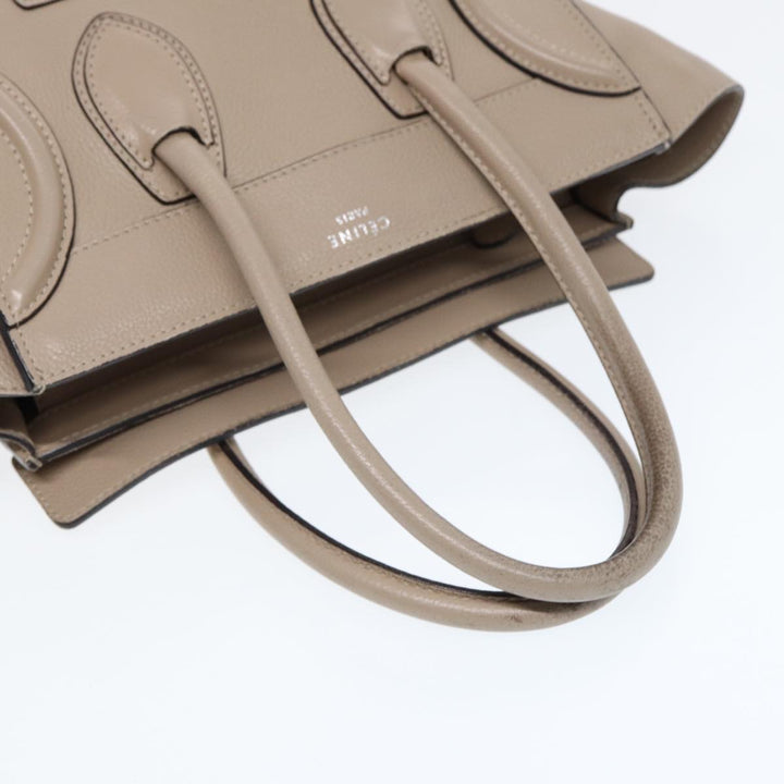 Celine Luggage Micro Tote Bag Leather Beige Silver Auth bs17402