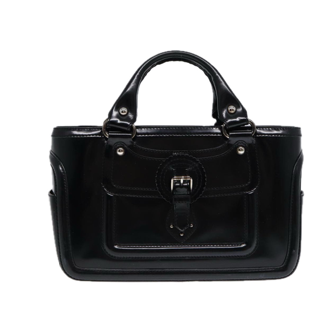 Celine Hand Bag Leather Black Silver Auth bs17403