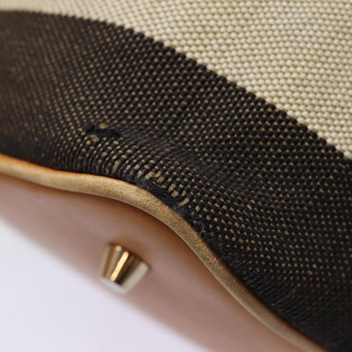 Burberry Nova Check Hand Bag Canvas 2way Beige Gold Auth bs17419