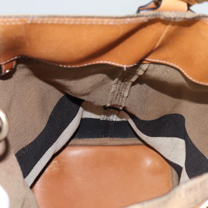 Burberry Nova Check Hand Bag Canvas 2way Beige Gold Auth bs17419