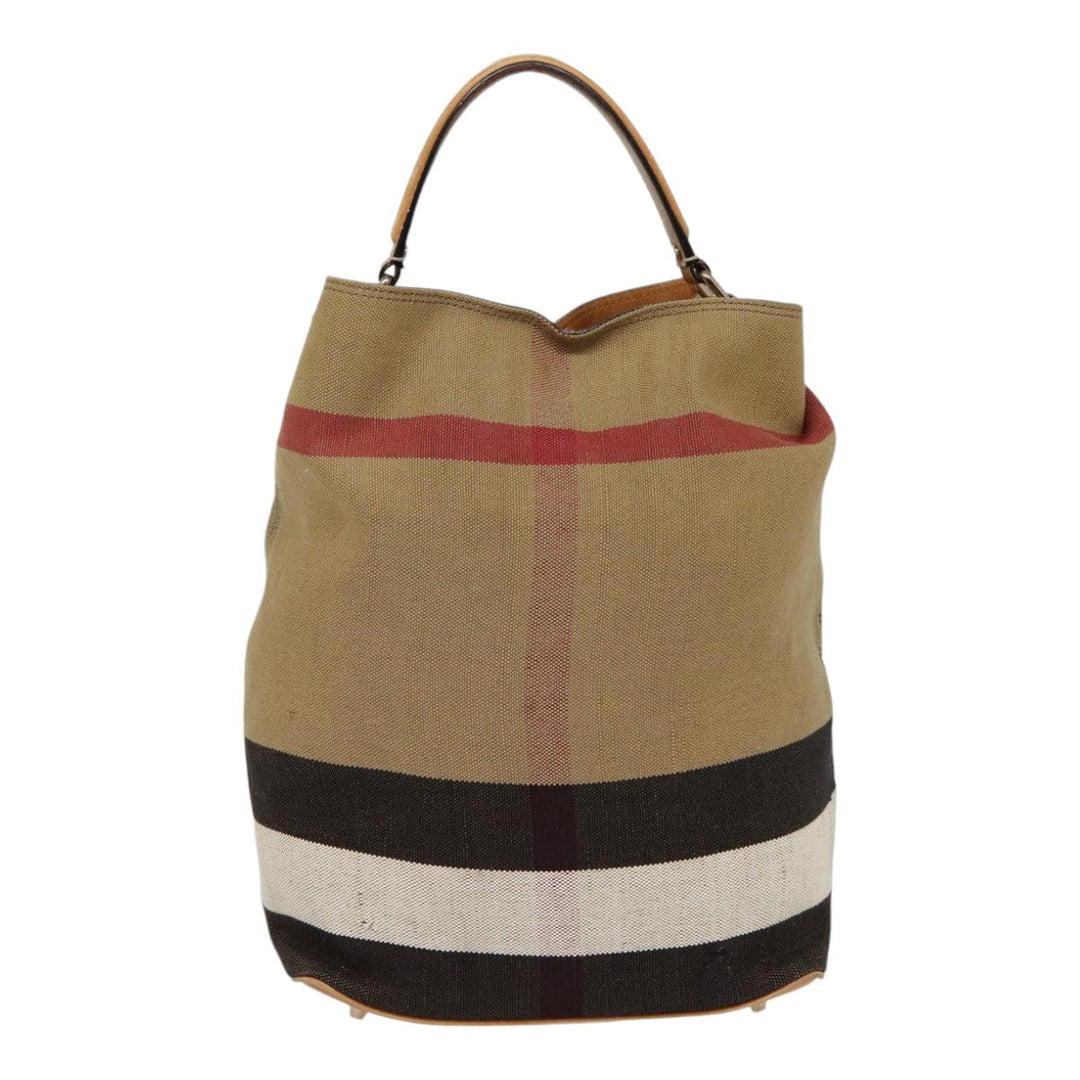 Burberry Nova Check Hand Bag Canvas 2way Beige Gold Auth bs17419