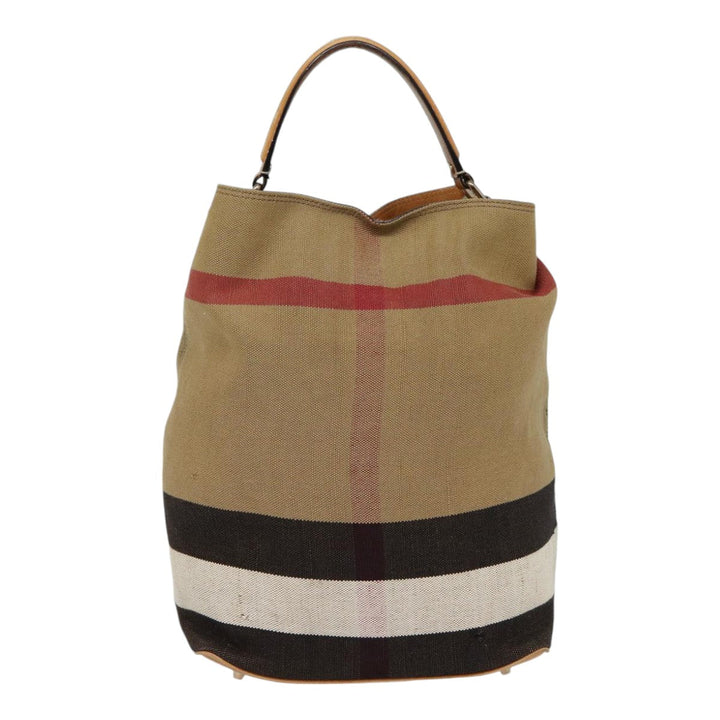 Burberry Nova Check Hand Bag Canvas 2way Beige Gold Auth bs17419