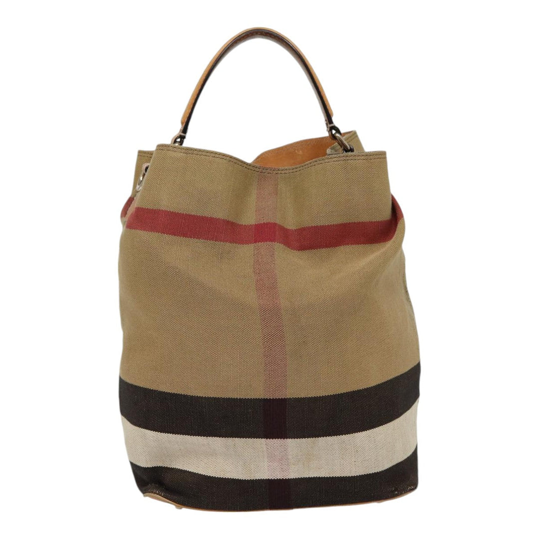 Burberry Nova Check Hand Bag Canvas 2way Beige Gold Auth bs17419