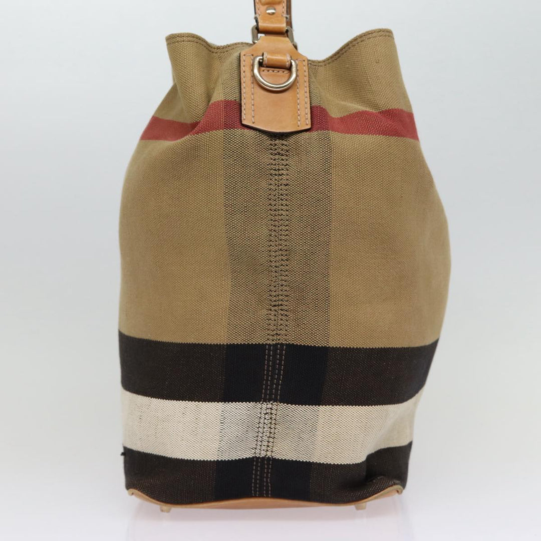 Burberry Nova Check Hand Bag Canvas 2way Beige Gold Auth bs17419