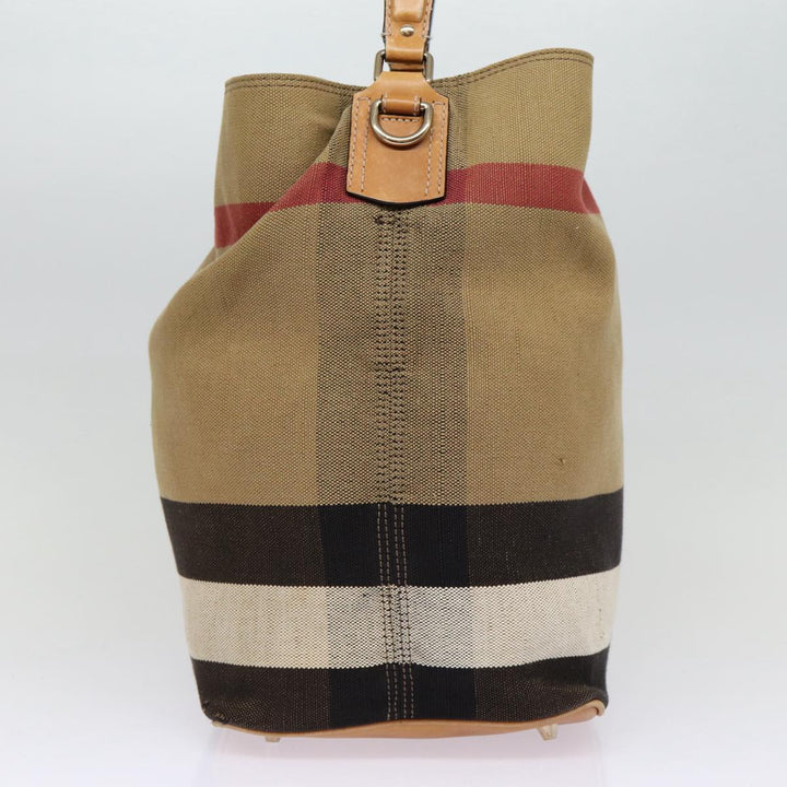 Burberry Nova Check Hand Bag Canvas 2way Beige Gold Auth bs17419