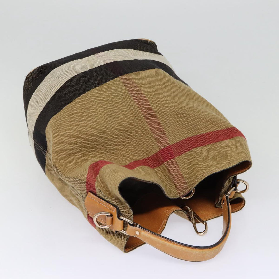 Burberry Nova Check Hand Bag Canvas 2way Beige Gold Auth bs17419