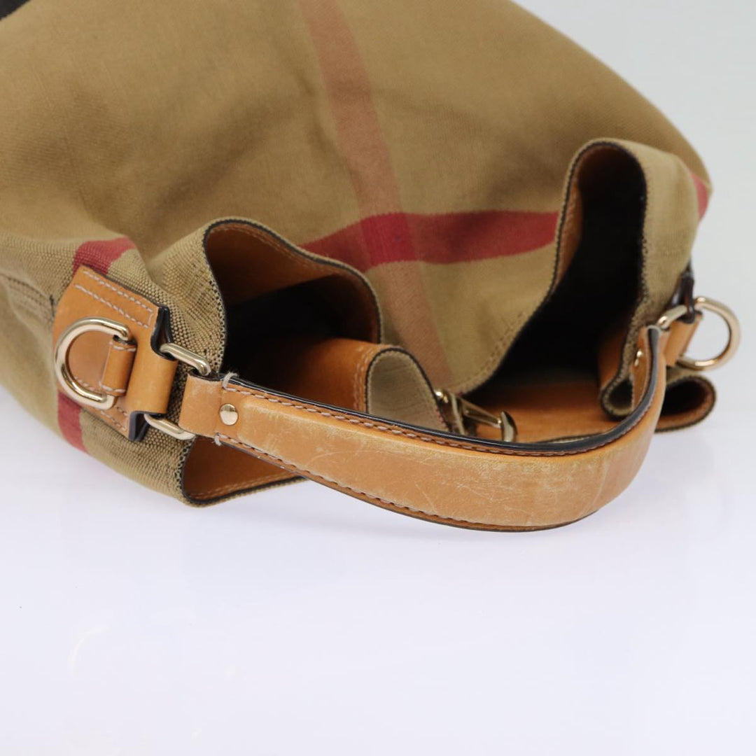 Burberry Nova Check Hand Bag Canvas 2way Beige Gold Auth bs17419