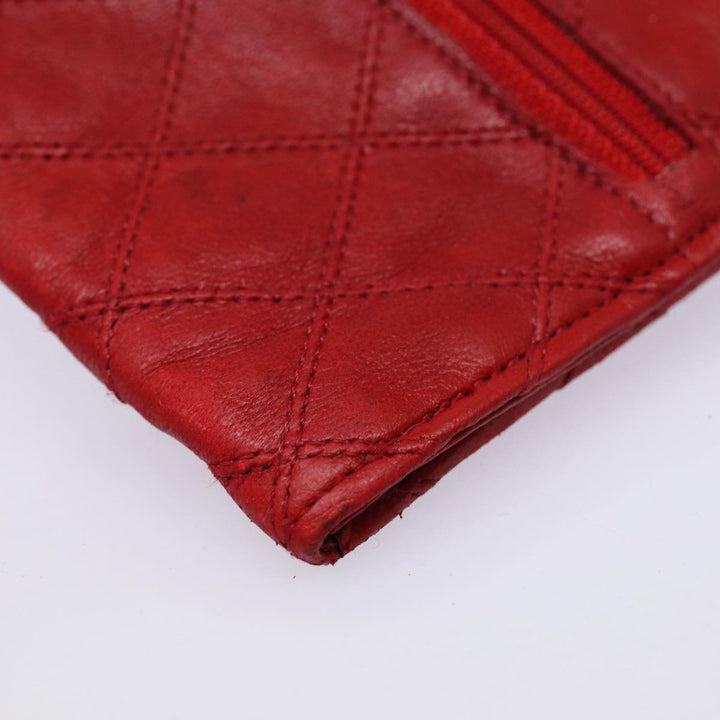 Chanel Bicolore Wallet Leather Red Gold CC Auth bs17431