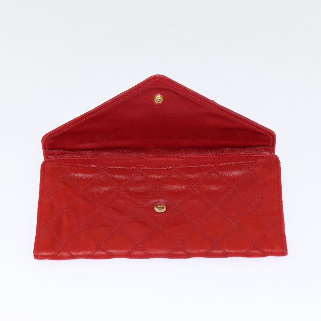 Chanel Bicolore Wallet Leather Red Gold CC Auth bs17431